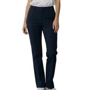 T by Talbots Womens MEDIUM Navy Nylon Stretch Ankle Trousers Zipped Pockets